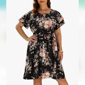 Boho Floral Midi Dress with Pockets and Tie
